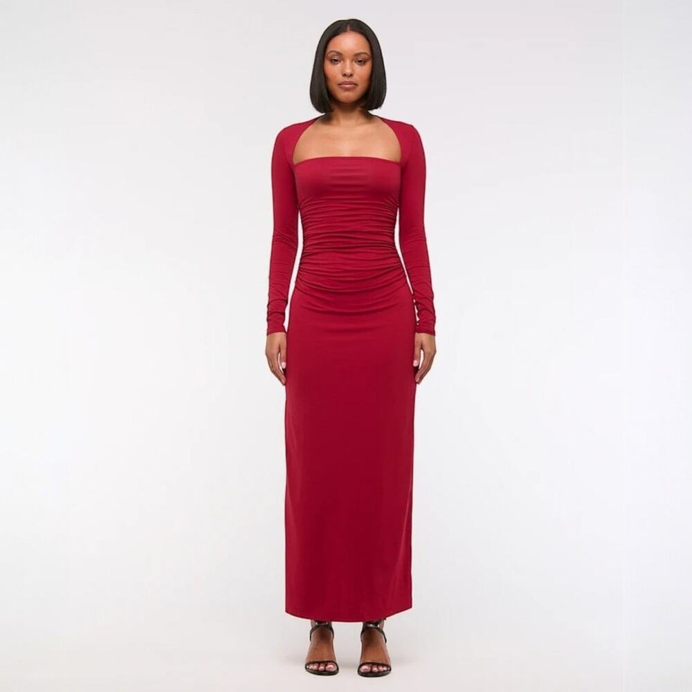 Abercrombie & Fitch The A&F Ava Long-Sleeve Knit Maxi Dress Burgundy Size XL NEW